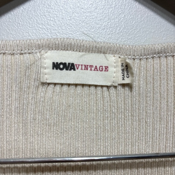 Fashion Nova Vintage Ribbed Short Sleeve Tie Front Cropped Shirt Crop Top Cream - Picture 4 of 7